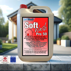 Roof Moss Killer Soft Wash Pro 50 Biocide, specifically formulated for eliminating moss on roofs and exterior surfaces